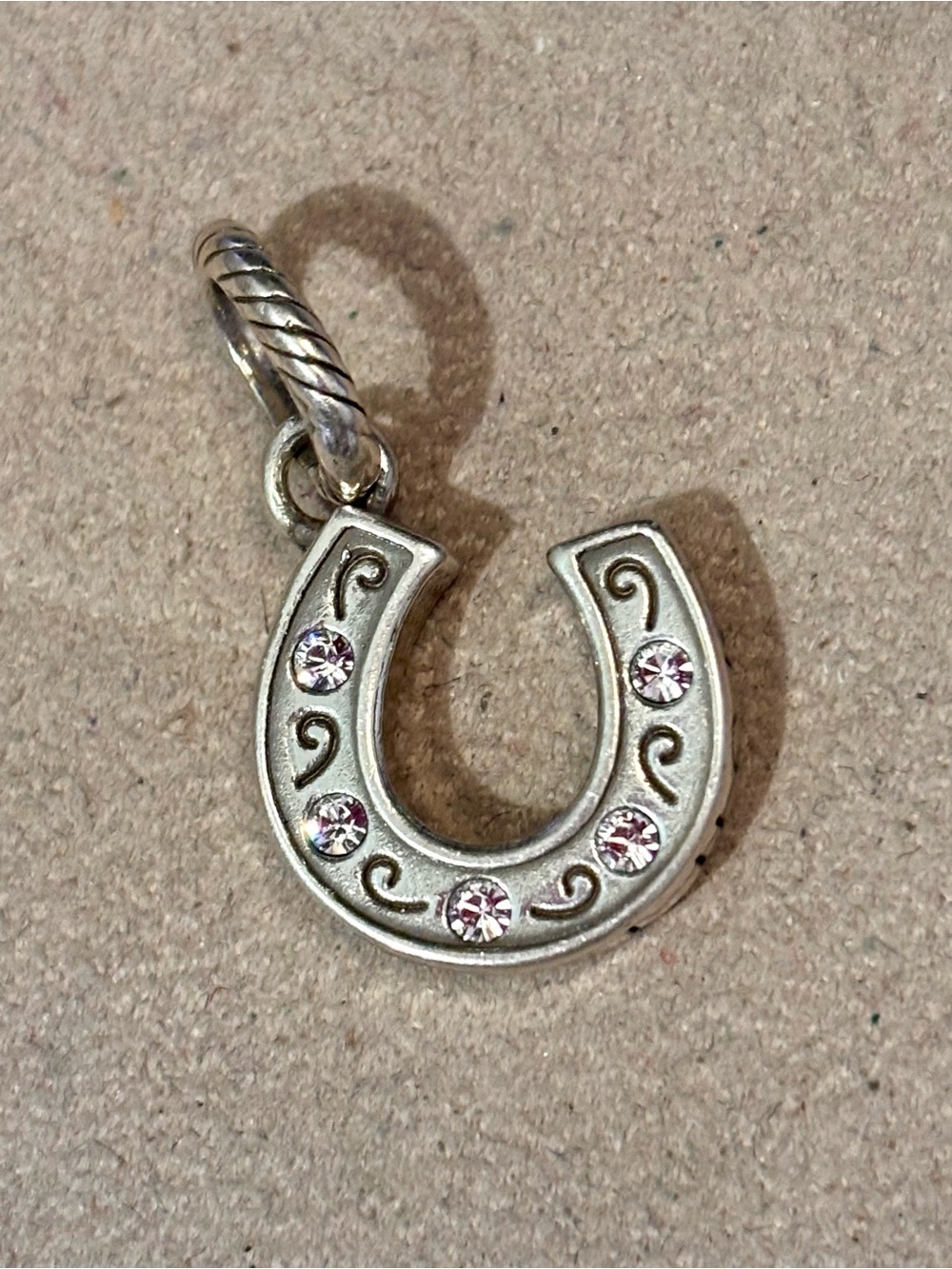 Brighton Lucky Horseshoe charm Silver Clear crystal accents Engraved w Good Luck
